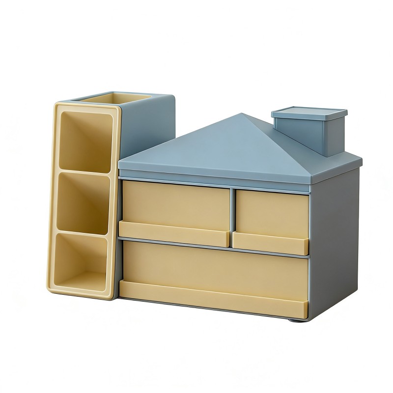 童益星 小房子笔筒收纳盒 SD-9199蓝屋 23.4*11.7*16.1cm 蓝色（单位：个）