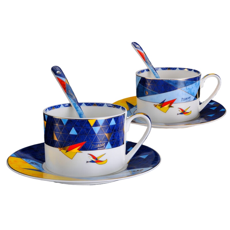 毕加索（PICASSO） 《飞翔》骨瓷咖啡杯碟情侣套装 P20-GC06 杯碟勺*2 深蓝色（单位：套）