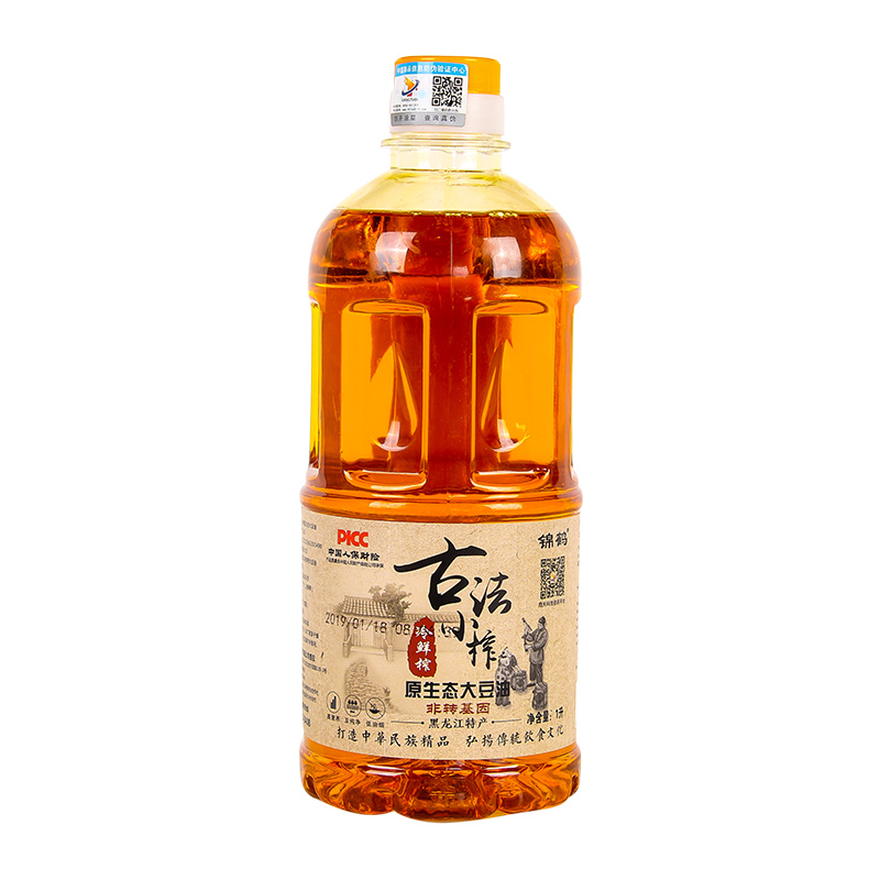 锦鹤 东北特产古法小榨原生态大豆油 冷榨 1L 咖色（单位：瓶）