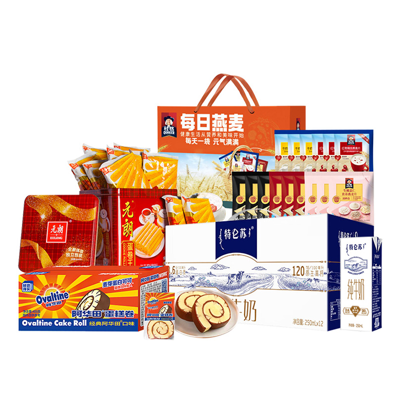 阿华田（Ovaltine） /元朗/桂格/特仑苏-蛋糕蛋卷麦片牛奶 心意甄享组合 1810g+3L 红色（单位：套）