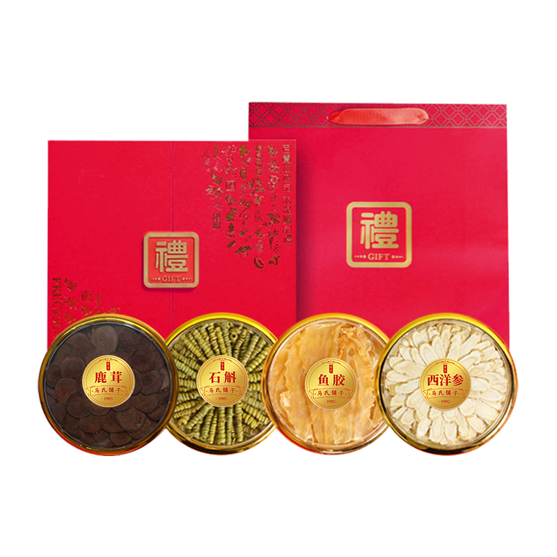 宝堂马氏铺子 福禄四拼礼盒 （鹿茸片/铁皮石斛(龙头凤尾)/鳕鱼胶/西洋参） 180克/盒 红色（单位：盒）