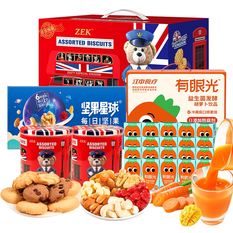 江中食疗 健康与美味饼干果汁 沃隆/zek 欢聚有食新春礼盒 1260g+2500ml 红色（单位：组）