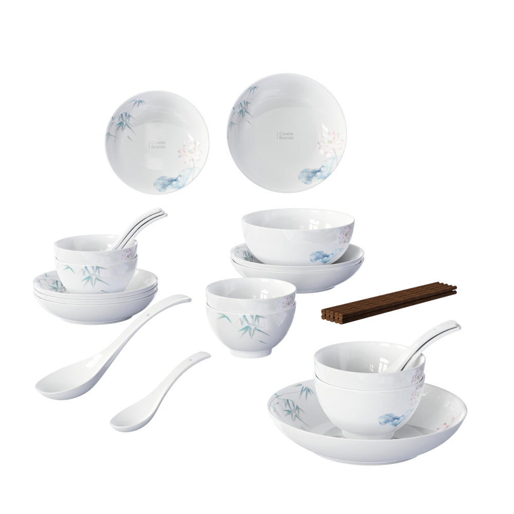 Corelle Brands 康宁）竹露荷风餐具28头 CB-TC005-TG/KZ 陶瓷 28 白色（单位：套）