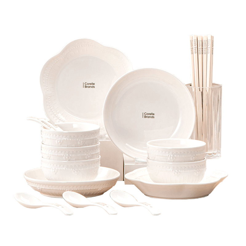 Corelle Brands 康宁贝尼尼大师系列陶瓷餐具19头 CB-TC009-TG/KZ 浮雕风格 白色（单位：套）