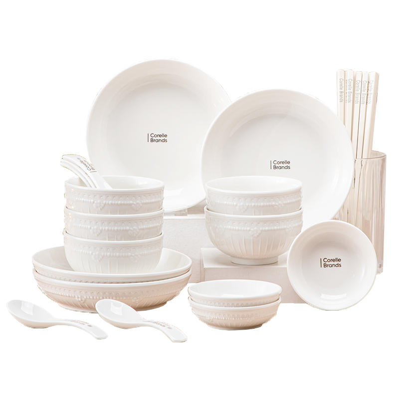 Corelle Brands 康宁贝尼尼大师系列陶瓷餐具22头 CB-TC010-TG/KZ 浮雕风格 22 白色（单位：套）