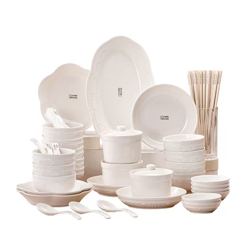 Corelle Brands 康宁贝尼尼大师系列陶瓷餐具52头 CB-TC024-TG/KZ 浮雕风格 52 白色（单位：套）