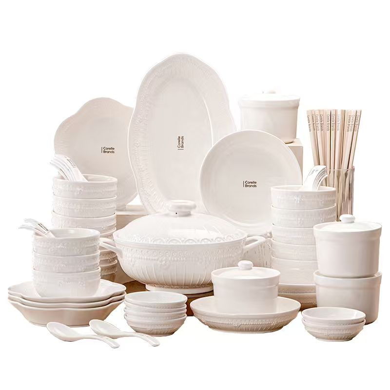 Corelle Brands 康宁贝尼尼大师系列陶瓷餐具62头 CB-TC012-TG/KZ 浮雕风格 62 白色（单位：套）