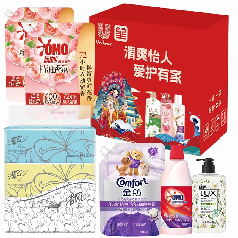 奥妙（OMO） 金纺力士清风洗衣液 柔顺剂 洗手液彩漂液纸巾 DB清爽怡人套餐A 3.88kg+1提 红色（单位：组）
