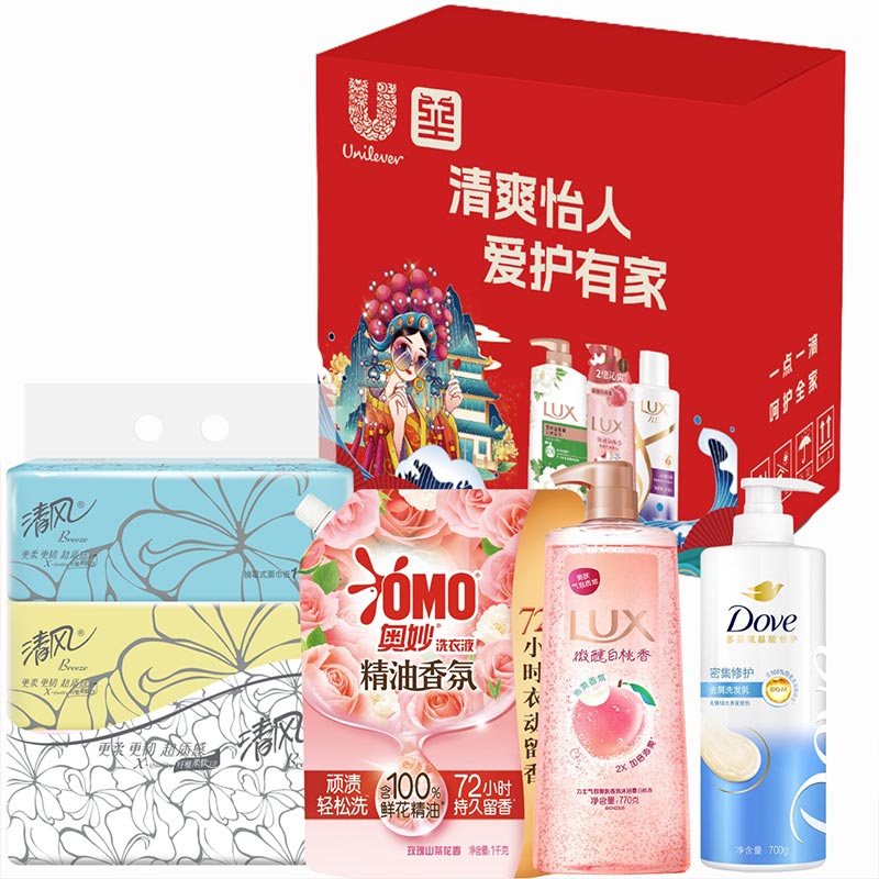 奥妙（OMO） 力士多芬清风 洗衣液 沐浴露 洗发乳 纸巾 DB清爽怡人套餐B 2.47kg+1提 红色（单位：组）
