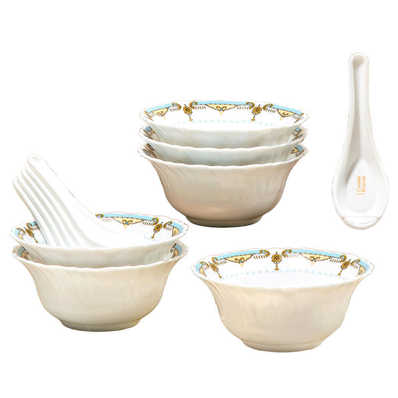 Corelle Brands 康宁洛可可白玉玻璃餐具12件套A CB-LKK12A/PMX/KZ 轻薄耐用 12 白色（单位：套）