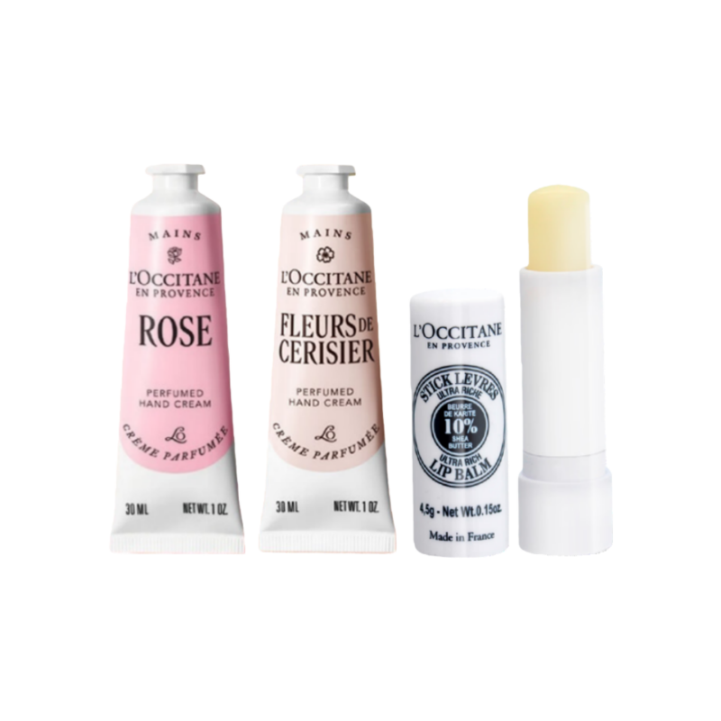 欧舒丹（L'OCCITANE） 樱花+玫瑰+乳木果唇膏 礼盒 30ml+30ml+4.5g 香槟黄（单位：套）