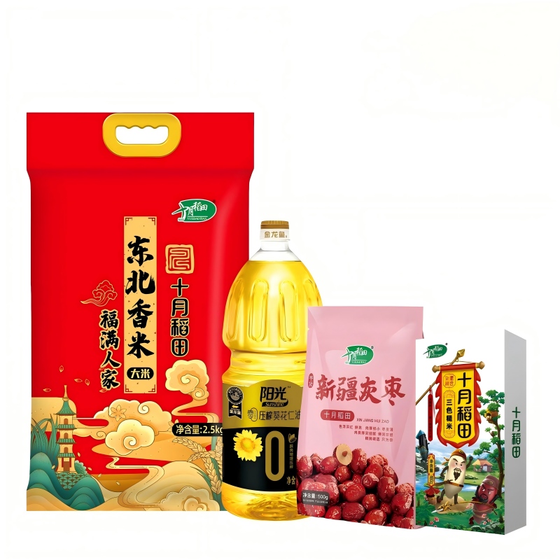 十月稻田 金龙鱼 米油 三色糙米 灰枣 SF福满家甄选套餐C 3.48kg+1.5L 红色（单位：组）