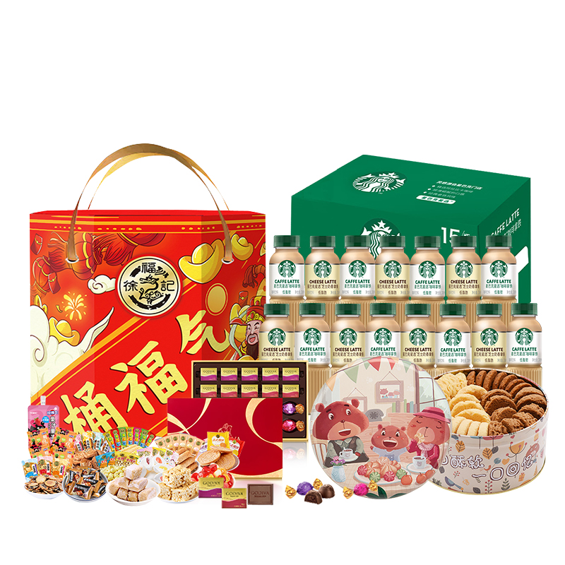 歌帝梵（Godiva） /优乐熊/徐福记/星巴克-巧克力曲奇饼干 瑞福沁玉组合 2627g+4050ml 红色（单位：套）