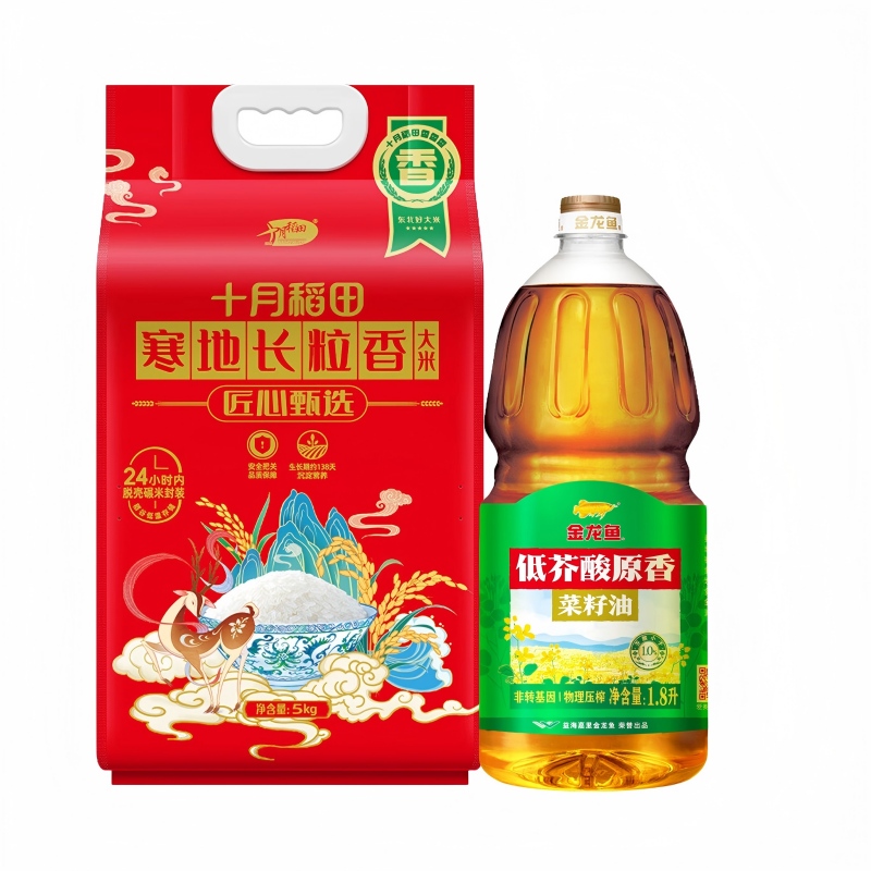 十月稻田 金龙鱼 米油 SF福满家甄选套餐G 5kg+1.8L 红色（单位：组）