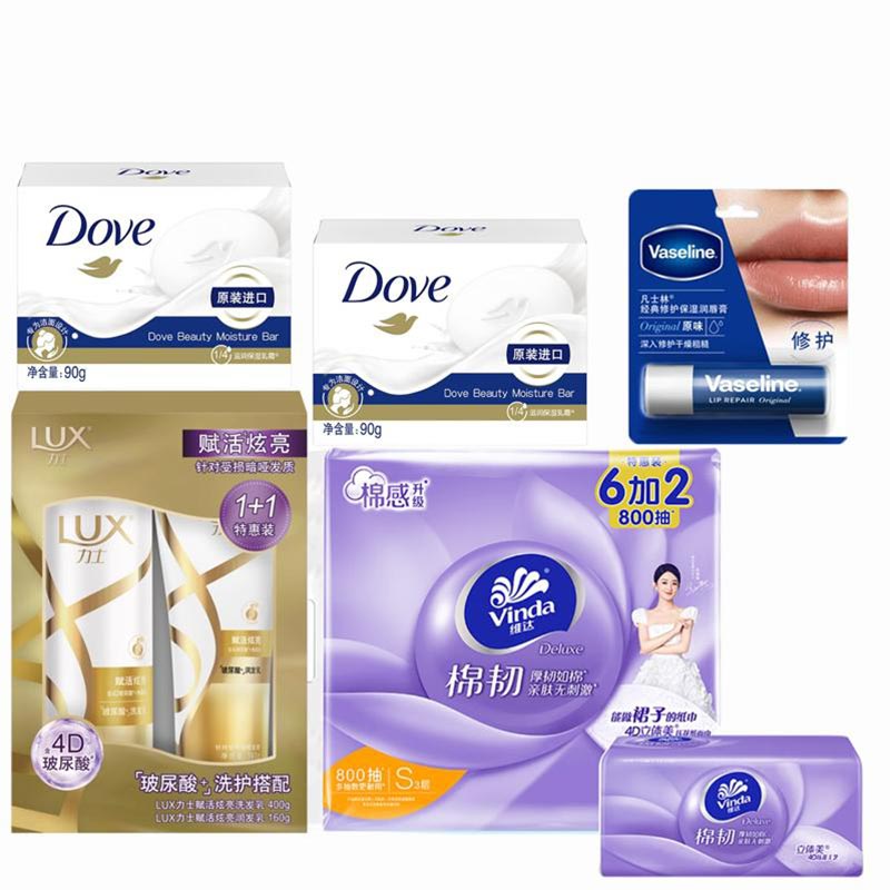 力士（LUX） 多芬凡士林维达 洗发水 沐浴露 唇膏 纸巾 SF清爽怡人套餐E 0.775kg+1提 宝石蓝（单位：组）