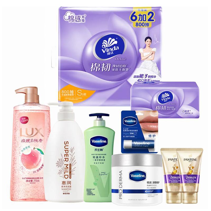 凡士林 惠润力士潘婷维达面霜身体乳唇膏洗发露沐浴露护发素纸巾 SF多彩生活套餐A 1.165kg+1080ml+1提 紫色（单位：组）