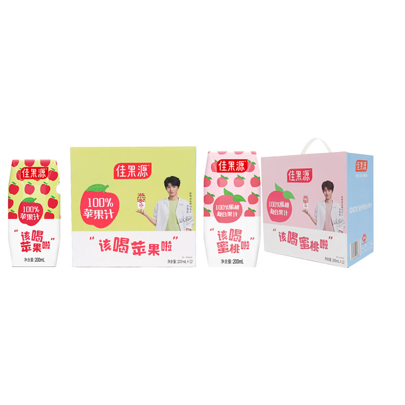 佳果源 果汁组合 100%苹果蜜桃汁 200ml*24 绿色（单位：盒）