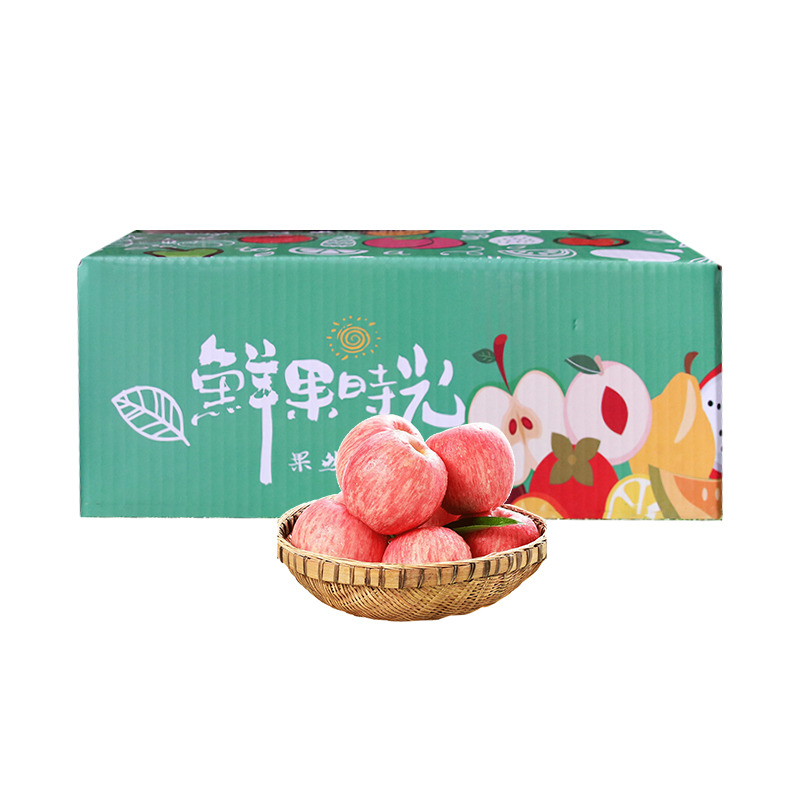 食欲跳动 皮薄多汁 清脆可口 山东烟台红富士 5斤（单果约80mm+ ）  天蓝色（单位：箱）
