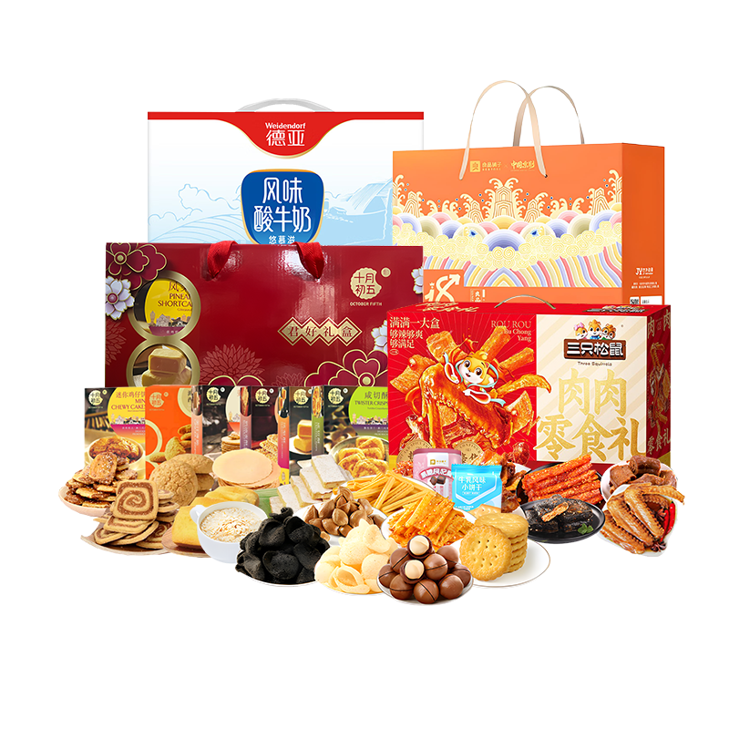 三只松鼠 /十月初五/良品铺子/德亚 肉肉点心牛奶组合 1794g+2L 混色（单位：组）