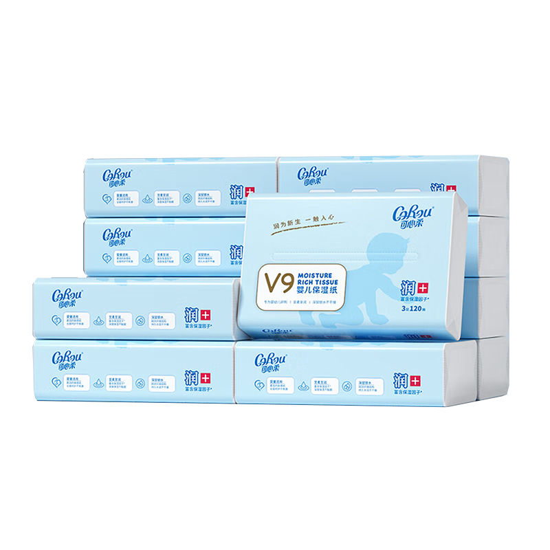 可心柔（COROU） 柔润抽纸保湿柔纸巾 乳霜纸 3层120抽*12包 混色（单位：组）