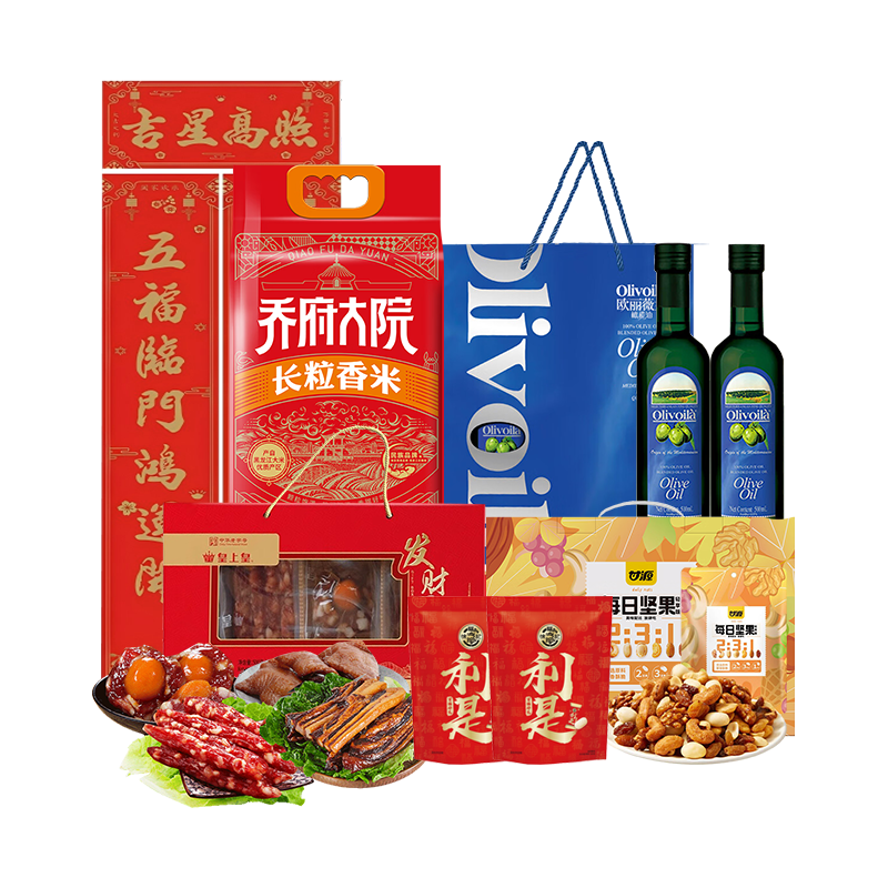 欧丽薇兰 /乔府大院/皇上皇/甘源/徐福记 粮油腊味坚果糖果组合 6840g+1L（含春节福袋）  混色（单位：组）