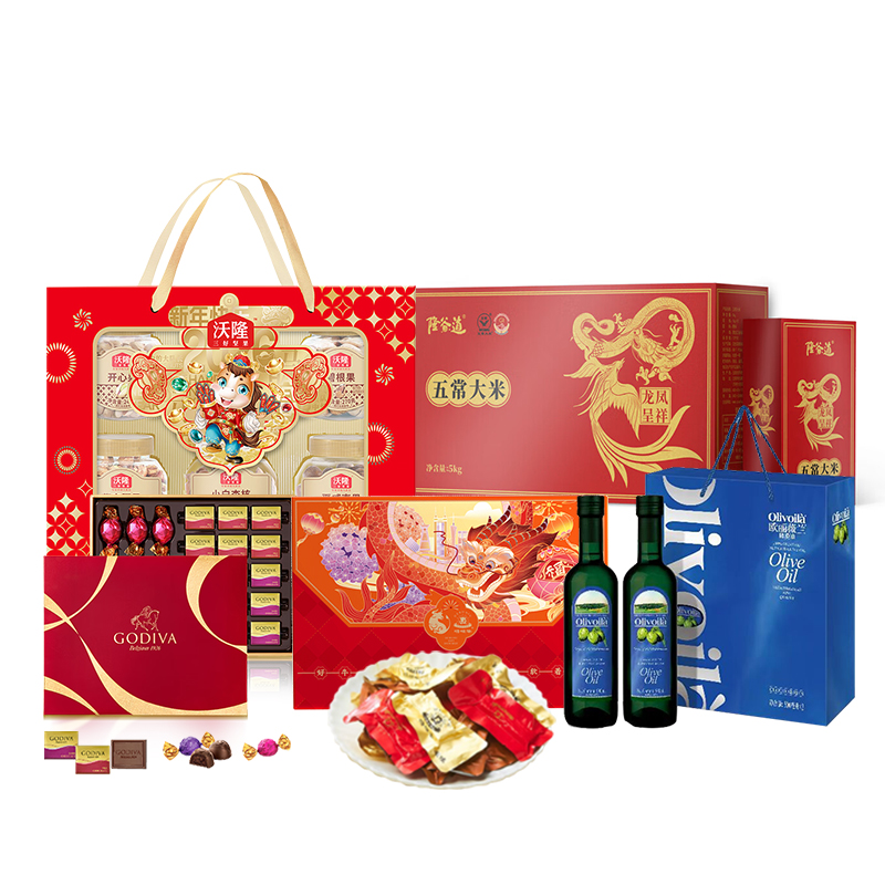 沃隆 /歌帝梵/嘚啵牛/欧丽薇兰/乔府大院-坚果巧克力牛肉干粮油 瑞福意礼组合 7083g+1000ml 红色（单位：套）