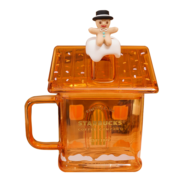 星巴克（Starbucks） 玻璃杯 圣诞姜饼屋款 420ml 橙色（单位：个）