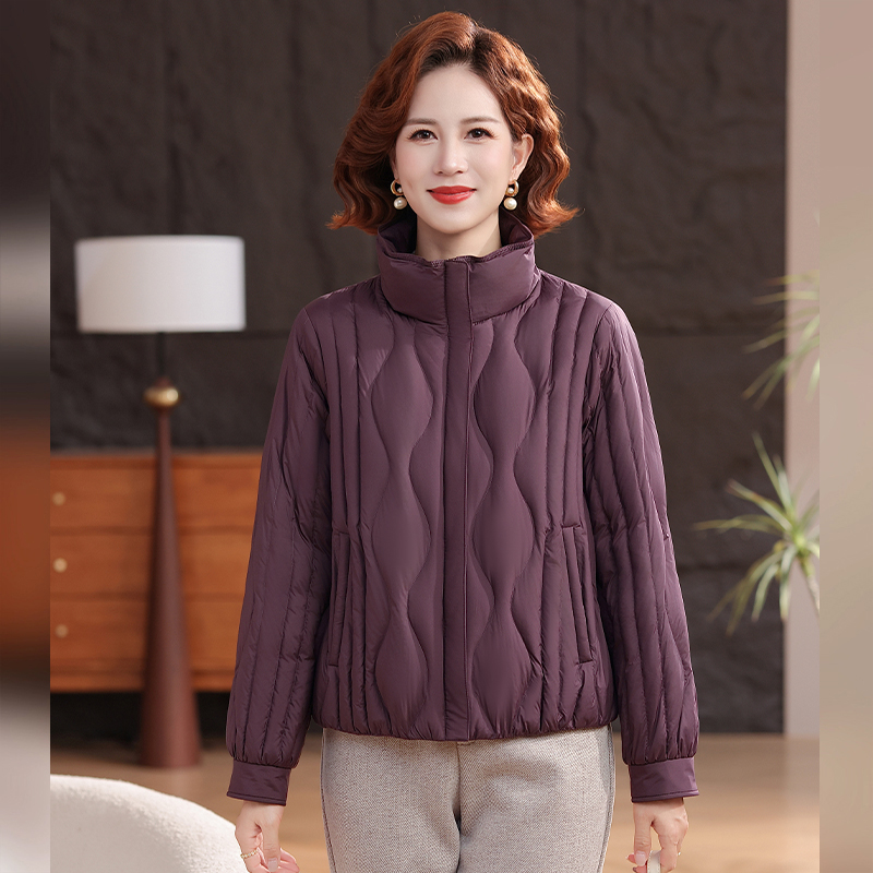 丰讯 女士新款时尚立领保暖显瘦短款妈妈装鹅绒羽绒服外套 FXYL2588 L 165 深紫色（单位：件）