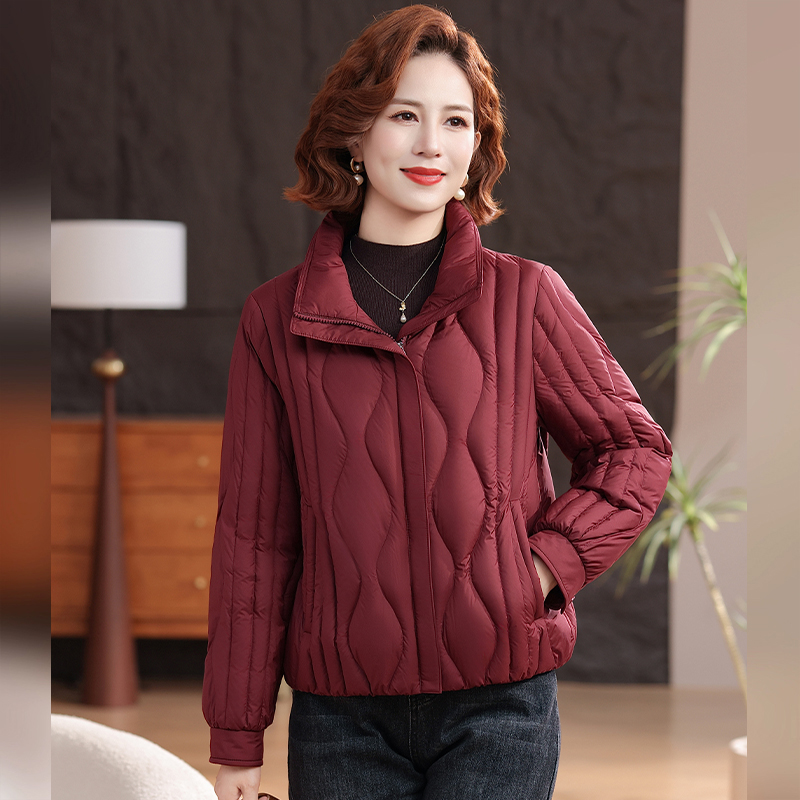 丰讯 女士新款时尚立领保暖显瘦短款妈妈装鹅绒羽绒服外套 FXYL2588 L 165 酒红（单位：件）