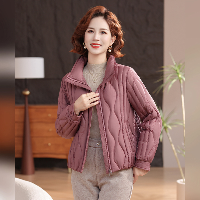 丰讯 女士新款时尚立领保暖显瘦短款妈妈装鹅绒羽绒服外套 FXYL2588 L 165 暗粉色（单位：件）