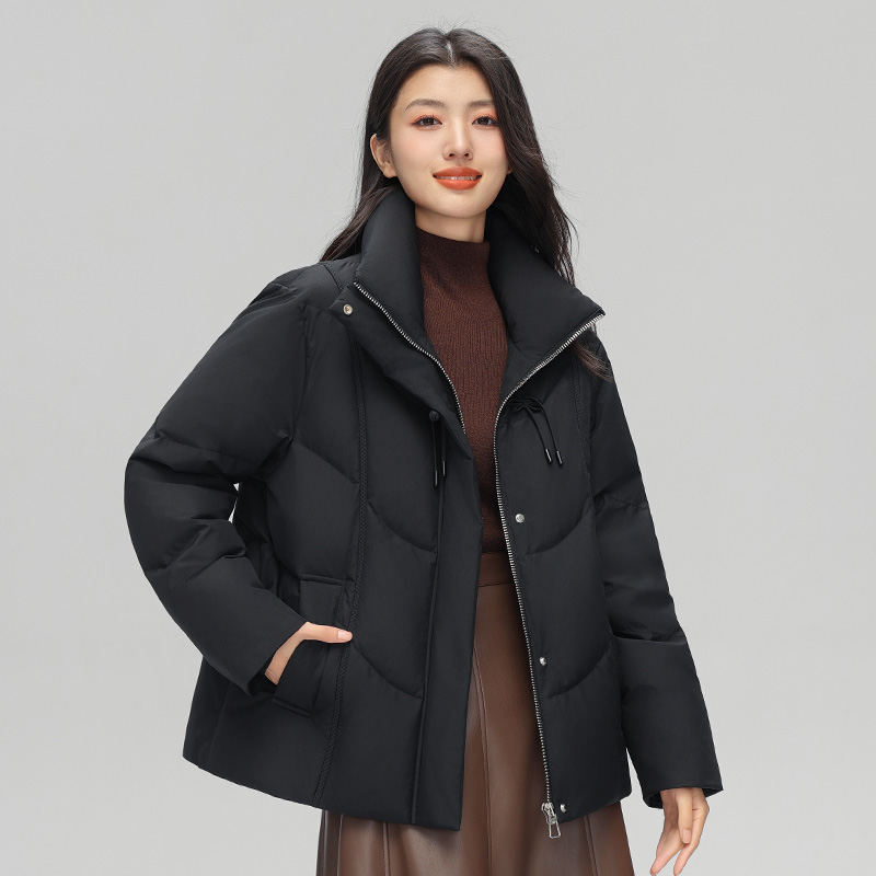丰讯 新中式盘扣女式百搭短款冬季甜美立领保暖羽绒服外套 FXYL6880 155 S 黑色（单位：件）