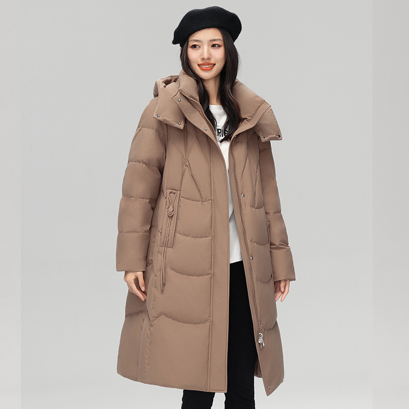 丰讯 女式中长款过膝冬季气质大牌中国风保暖连帽外套 FXYL6889 羽绒服 S 浅咖（单位：件）