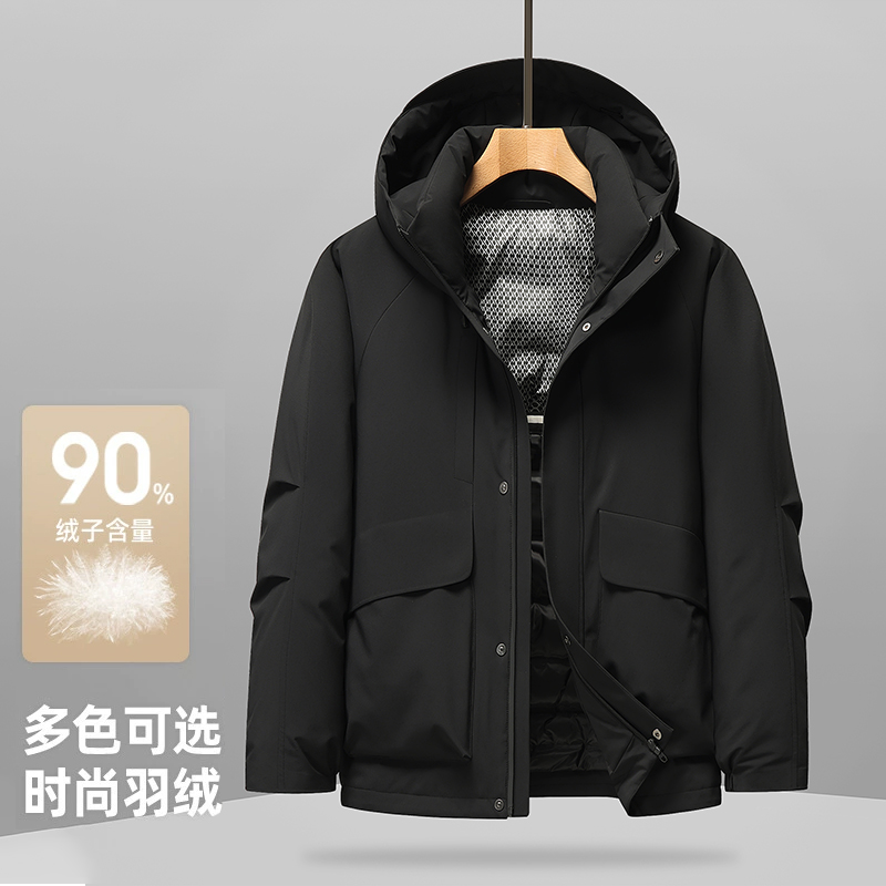 丰讯 男士冬季新款户外保暖连帽短款商务休闲加厚外套 FXYL2569 羽绒服 170 黑色（单位：件）