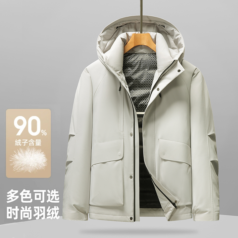 丰讯 男士冬季新款户外保暖连帽短款商务休闲加厚外套 FXYL2569 羽绒服 170 米灰色（单位：件）