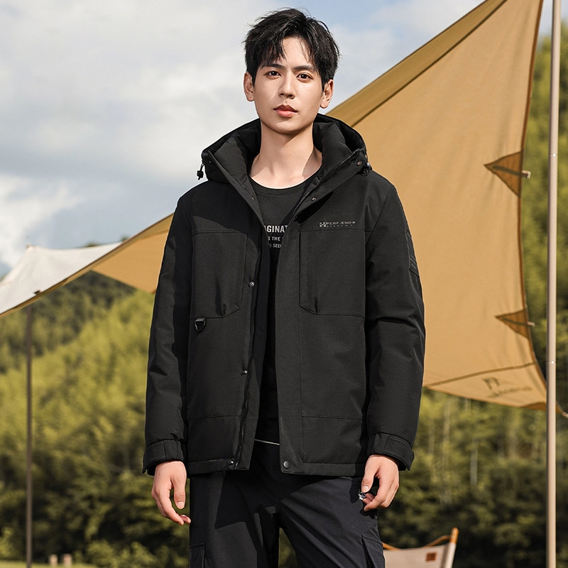 丰讯 男士短款连帽立领冬季保暖休闲时尚户外工装外套 FXYL6856 羽绒服 170 黑色（单位：件）