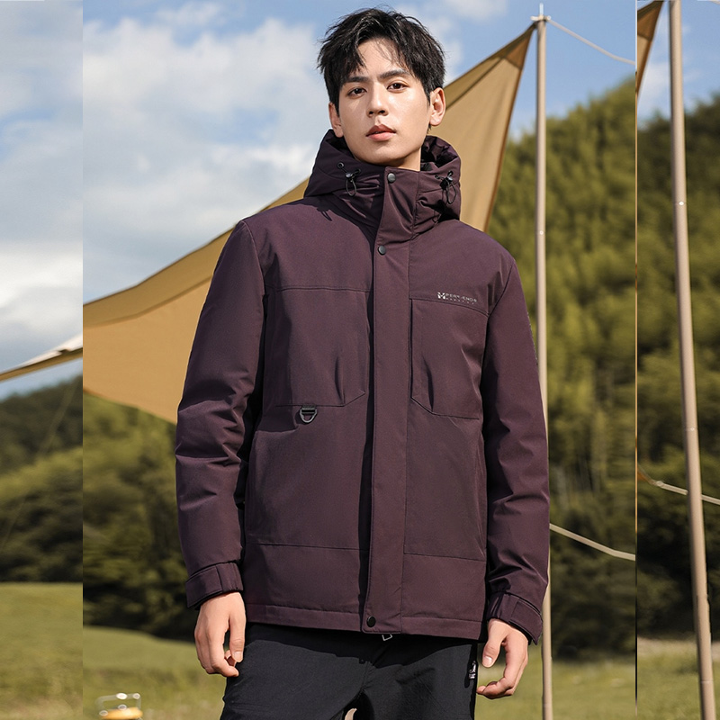 丰讯 男士短款连帽立领冬季保暖休闲时尚户外工装外套 FXYL6856 羽绒服 190 黑加仑紫（单位：件）