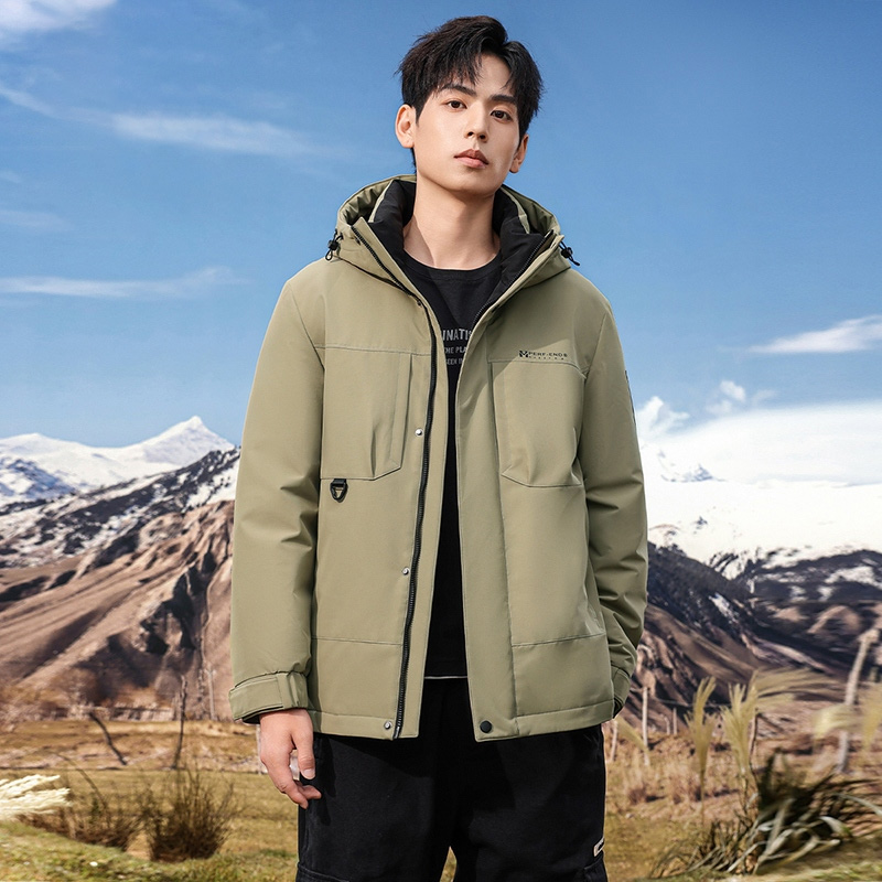 丰讯 男士短款连帽立领冬季保暖休闲时尚户外工装外套 FXYL6856 羽绒服 190 浅棕色（单位：件）