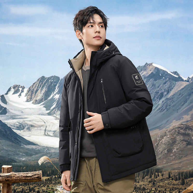 丰讯 男士短款工装冲锋衣青少年学生加厚冬季外套 FXYL6862 羽绒服 170 黑色（单位：件）