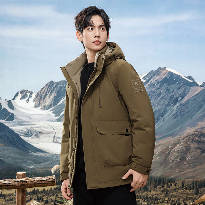 丰讯 男士短款工装冲锋衣青少年学生加厚冬季外套 FXYL6862 羽绒服 170 卡其色（单位：件）