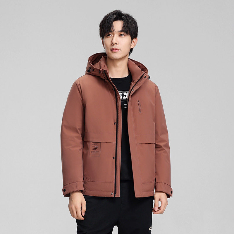 丰讯 男款冬季休闲商务时尚保暖防寒服可脱卸帽鸭绒衣外套 FXYL6876 羽绒服 170 砖红（单位：件）