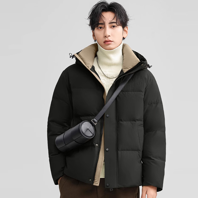 丰讯 男士短款连帽时尚保暖纯色百搭商务休闲外套 FXYL6852 羽绒服 180 黑色（单位：件）