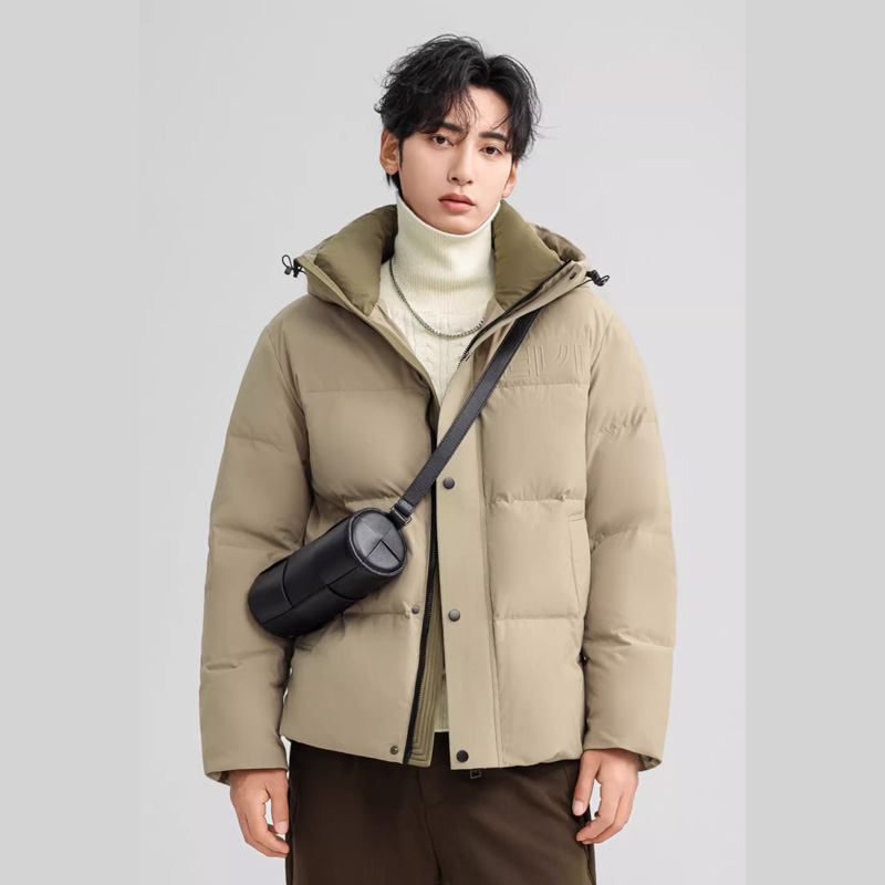 丰讯 男士短款连帽时尚保暖纯色百搭商务休闲外套 FXYL6852 羽绒服 170 卡其色（单位：件）