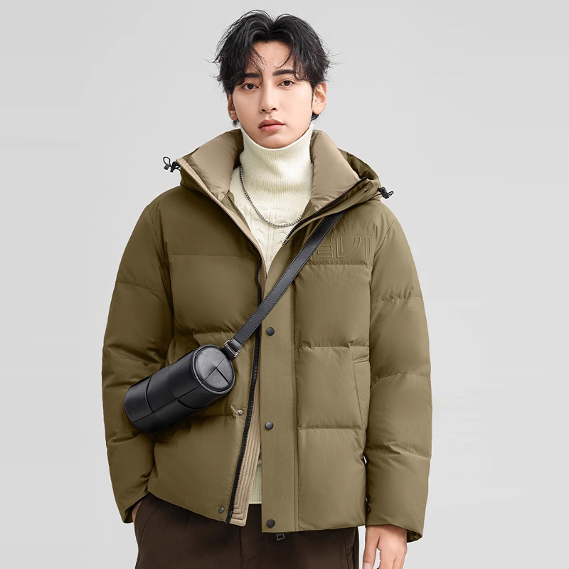 丰讯 男士短款连帽时尚保暖纯色百搭商务休闲外套 FXYL6852 羽绒服 180 咸菜绿（单位：件）