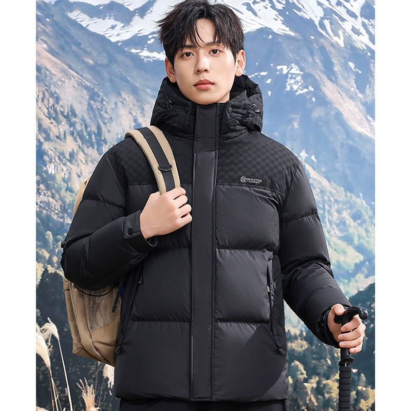 丰讯 可拆卸连帽男冬季短款撞色拼接面包服保暖羽绒服外套 FXYL6853 3XL 190 黑色（单位：件）