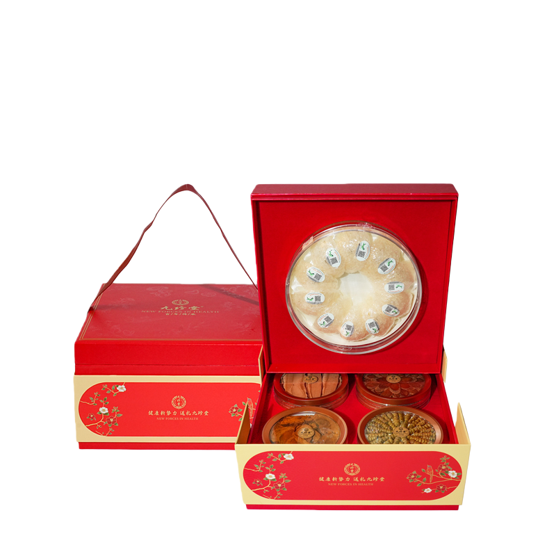 九珍堂 五星报喜 燕润灵参礼盒 双层礼盒 燕窝30g浙石斛30g桑黄片30g灵芝片30g红参片30g 红色（单位：盒）