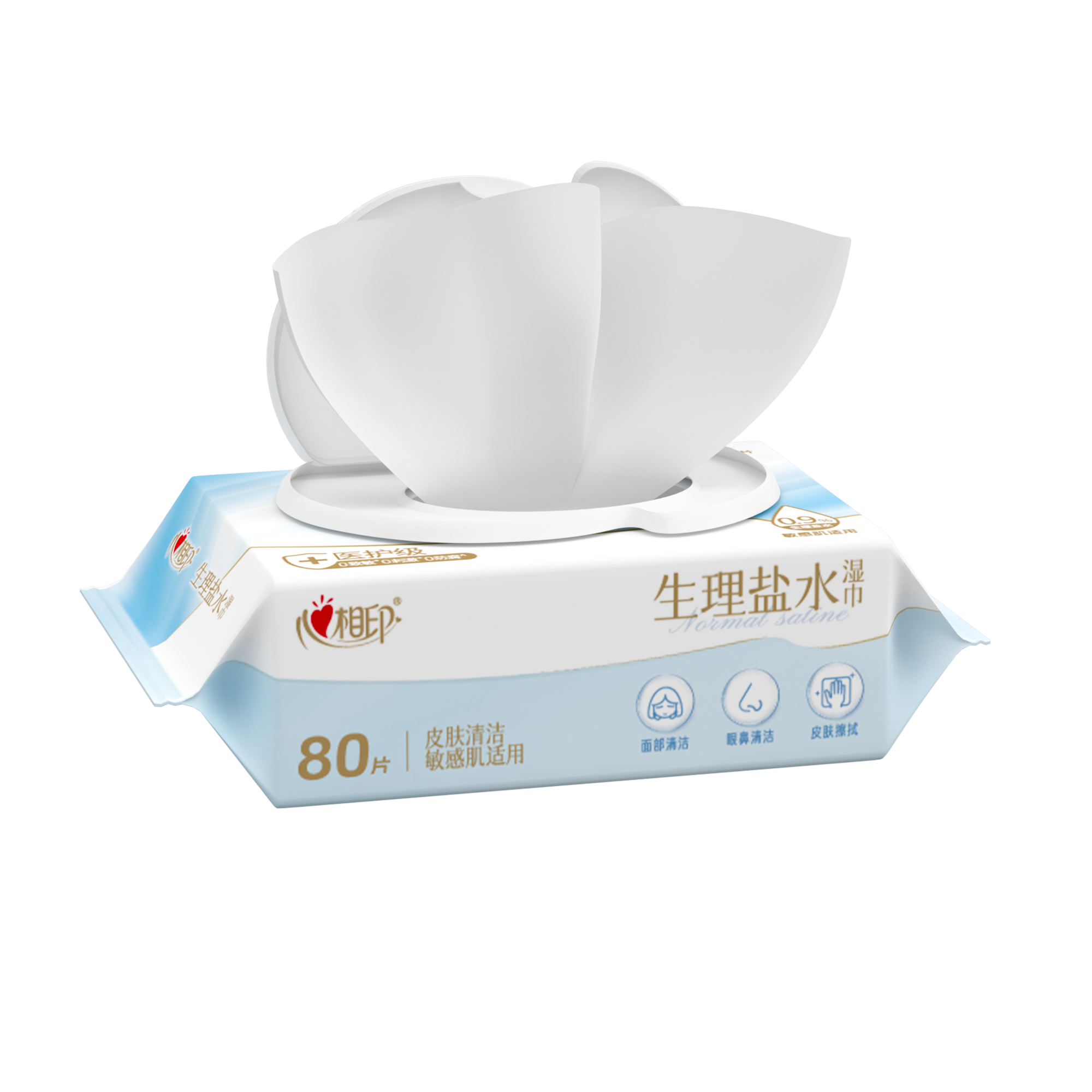 心相印 生理盐水80片装湿巾25-1版 XCP080 3包*1组  白色（单位：组）