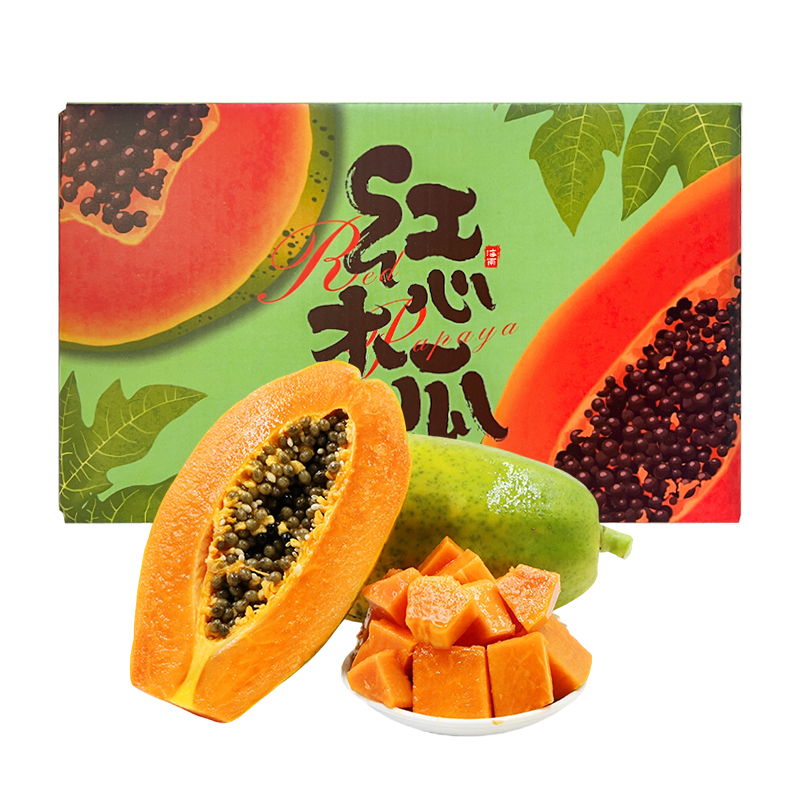 食欲跳动 香甜可口软糯独特 海南树熟木瓜 3斤彩箱（单果约500g+ ）  绿色（单位：箱）