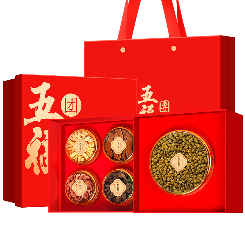 福东海（fudonghai） 石斛西洋参鹿茸羊肚菌灵芝 五拼- 365克/盒 红色（单位：盒）
