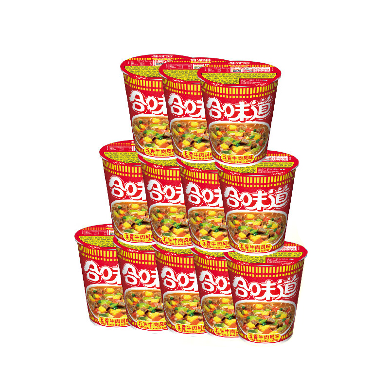 日清（Nissin） 合味道方便面 五香牛肉风味 77g*12杯 红色（单位：箱）