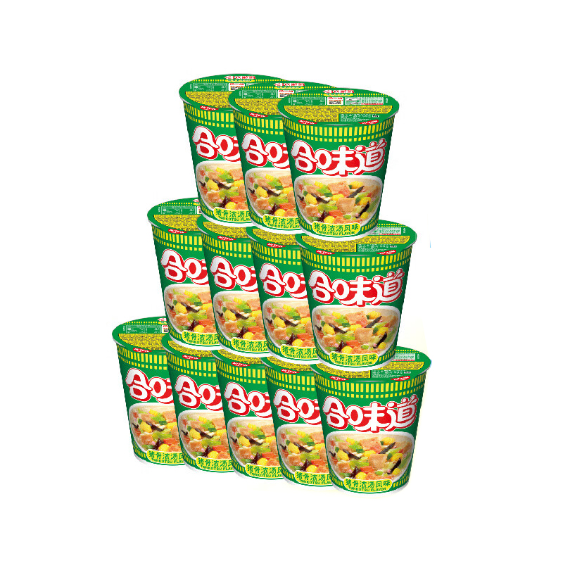 日清（Nissin） 合味道方便面 猪骨浓汤风味 77g*12杯 绿色（单位：箱）